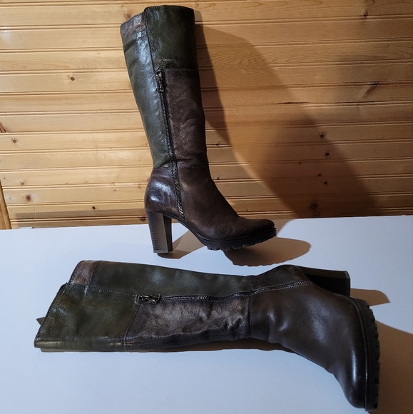 3 inch heel brown leather knee-high boots - Picture 4 of 15